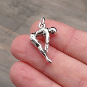 3D Diver Charm, 925 Sterling Silver Diving Charm for Necklace or Bracelet, Swimmer Charm, Swimming Charm, Diver Gift, Swimmer Gift