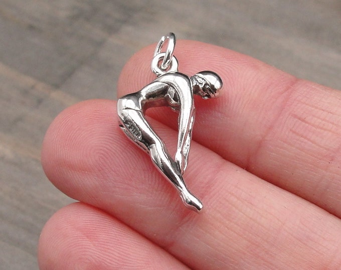 3D Diver Charm, 925 Sterling Silver Diving Charm for Necklace or Bracelet, Swimmer Charm, Swimming Charm, Diver Gift, Swimmer Gift
