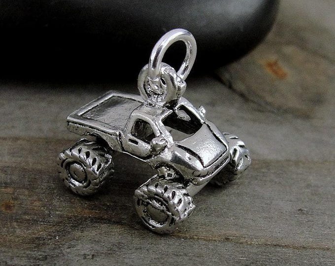 Monster Truck Charm, Silver Plated Monster Truck Pendant, Big Truck Charm, Race Truck Charm, Motocross Truck Charm, Monster Truck Gift