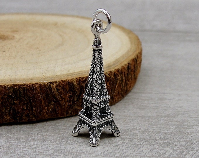 Eiffel Tower Charm, Paris Charm, 925 Sterling Silver 3D Eiffel Tower Pendant, Bracelet Charm, Necklace Charm, Paris France Jewelry Gift