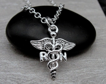 Registered Nurse Necklace, Silver RN Caduceus Charm Necklace, Registered Nurse Necklace, Registered Nurse Charm, Nurse Gift, Nurse Jewelry
