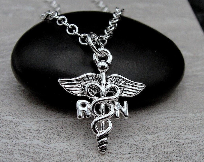 Registered Nurse Necklace, Silver RN Caduceus Charm Necklace, Registered Nurse Necklace, Registered Nurse Charm, Nurse Gift, Nurse Jewelry