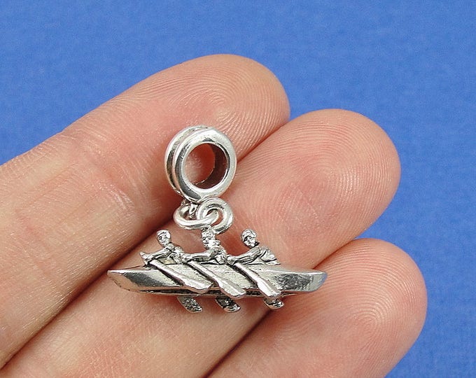 Rowing Canoe European Dangle Bead Charm - Silver Plated Rowing Boat Charm for European Bracelet