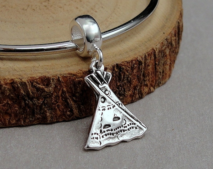 Sterling Silver Tepee European Charm, 925 Tipi Dangle Charm, Teepee Charm with Bail, Tepee Large Hole Bead, Native American Charm