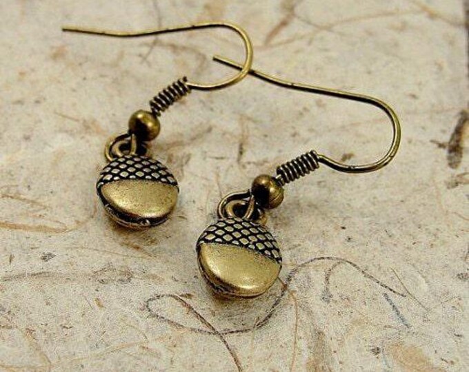 Tiny Acorn Earrings, Antique Bronze Plated