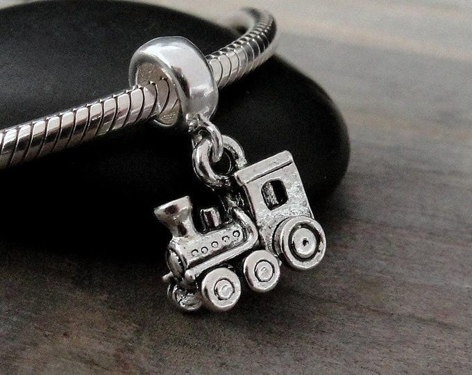 Silver Train Dangle Charm, Train Charm, Locomotive Charm, Steam Engine Dangle Charm, Train Bracelet Charm, Large Hole Bead, Big Hole Bead
