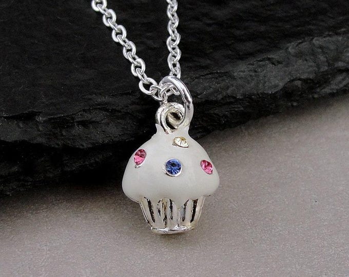 Vanilla Cupcake Necklace, Silver Plated 3D Cupcake Charm Necklace, Vanilla Cupcake Charm, Dessert Charm, Sweet Treat Charm, Baking Necklace