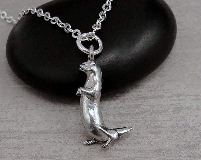 River Otter Necklace, Silver Plated 3D Sea Otter Charm Necklace, 3D Otter Charm, Weasel Charm, Badger Charm, Otter Gift, Otter Jewelry