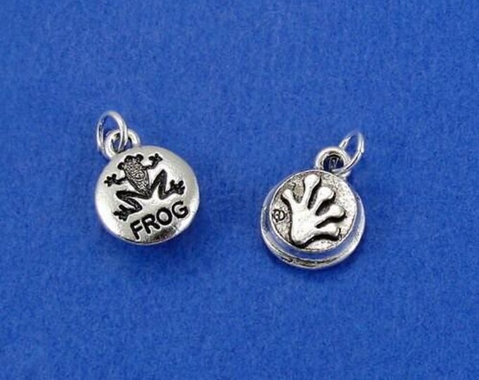 Frog Stamp Charm - Silver Plated Frog Stamp Charm for Necklace or Bracelet