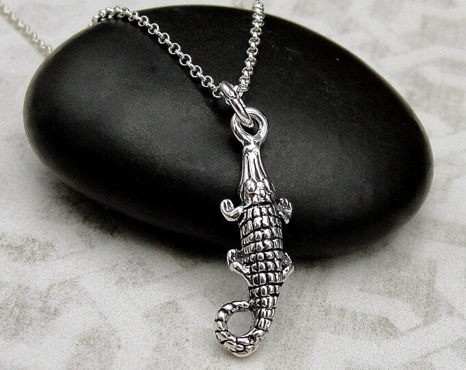 Sterling Silver Alligator Necklace, 925 Crocodile Charm Necklace, Alligator Charm Necklace, Gator Necklace, Alligator Gift