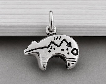 Sterling Silver Heartline Bear Charm, 3D Double-Sided Zuni Bear Pendant, Southwestern Bear Charm, Native American Style Jewelry, Bear Gift