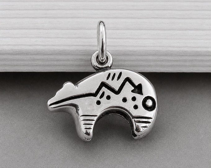 Sterling Silver Heartline Bear Charm, 3D Double-Sided Zuni Bear Pendant, Southwestern Bear Charm, Native American Style Jewelry, Bear Gift