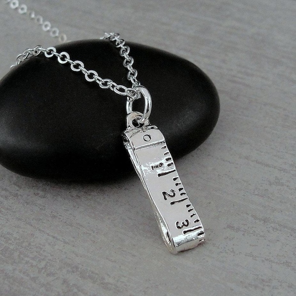 Measuring Tape Necklace, Silver Plated Tape Measure Charm Necklace, Sewing Charm Necklace, Quilting Charm, Gift for Quilter or Seamstress