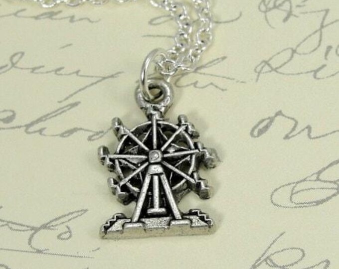 Ferris Wheel Necklace, Silver Ferris Wheel Charm on a Silver Cable Chain