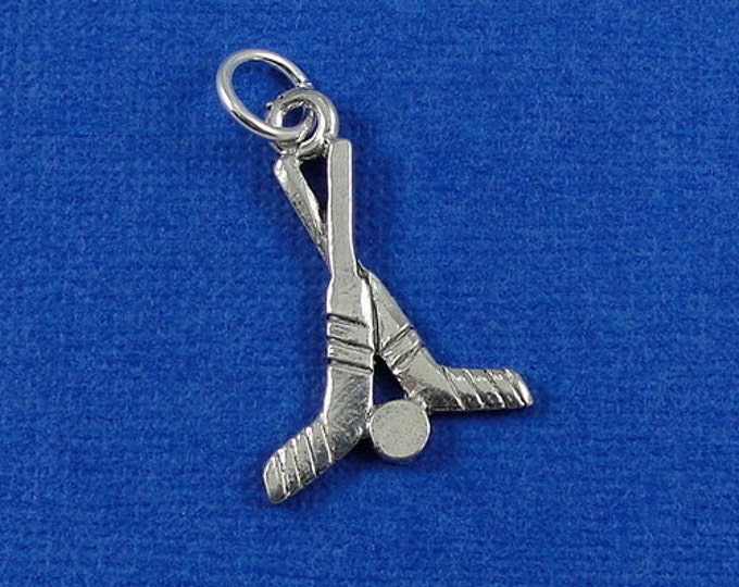 Hockey Sticks and Puck Charm - Silver Plated Hockey Sticks Charm for Necklace or Bracelet