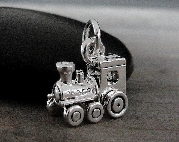 Train Charm, Silver Locomotive Charm for Necklace or Bracelet, Steam Engine Charm, 3D Train Pendant, Train Enthusiast Gift, Railroad Charm