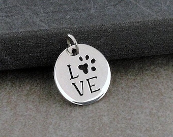 Paw Print Love Charm, Sterling Silver Paw Print Charm for Necklace or Bracelet, Cat Lover Charm, Dog Lover Charm, Pet Lover Gift Jewelry