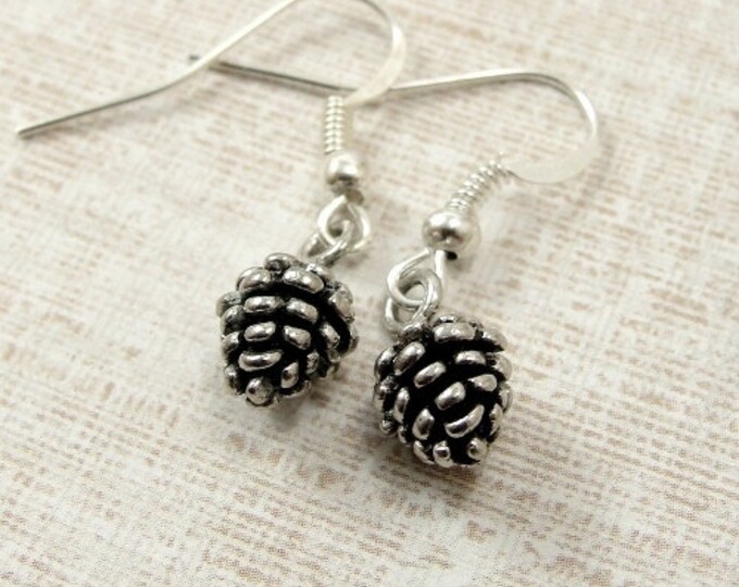 Pine Cone Earrings, Silver Plated