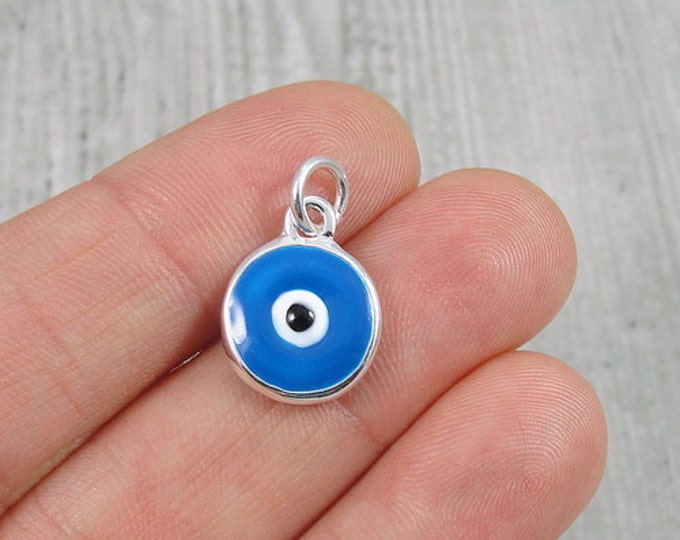 Blue Evil Charm - Silver and Blue Enameled Evil Eye Charm for Necklace or Bracelet