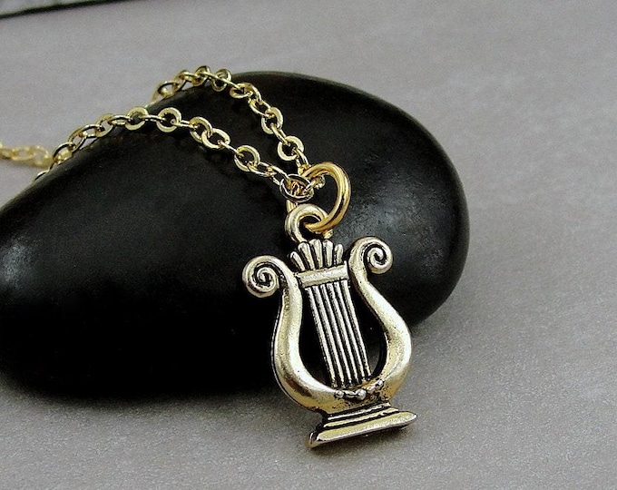 Lyre Necklace, Gold Lyre Charm Necklace, Ancient Harp Necklace, Musical Lyre Charm, Sorority Necklace, Sorority Gift, Greek Lyre Jewelry