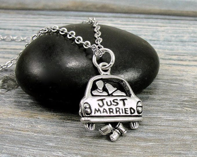 Newlyweds Necklace, Silver Plated Just Married Charm Necklace, Honeymoon Necklace, Newlyweds Charm, Newylweds Gift, Honeymooners Charm