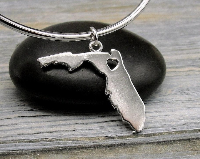 925 Sterling Silver Florida Charm, Florida Heart Cutout Charm, Florida State Charm, Florida Shaped Charm, Bracelet Charm, Necklace Charm