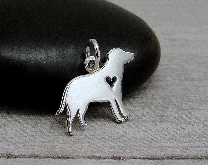 Labrador Retriever Charm, 925 Sterling Silver Labrador with Heart Charm, Yellow Black Lab Charm, Chocolate Lab Charm, Dog Necklace Charm