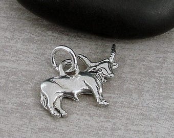 Silver Longhorn Bull Charm, Longhorn Bull Necklace Charm, Cattle Charm, Cattle Necklace, Cattle Rancher Charm, Longhorn Bull Jewelry Gift