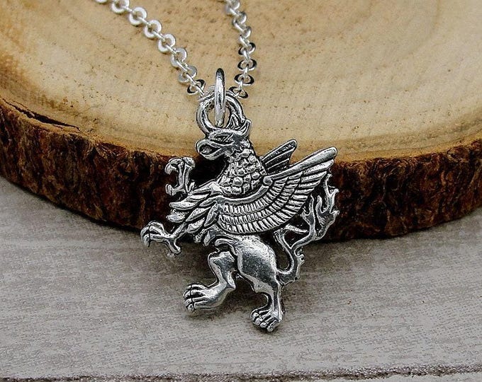 Griffin Necklace, Silver Plated Gryphon Charm Necklace, Gryphon Necklace, Griffin Charm, Griffin Gift, Griffin Jewelry