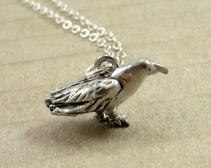 Crow Raven Necklace, Silver Plated Crow Charm on a Silver Cable Chain