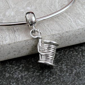 Spool of Thread European Charm, Silver Sewing Dangle Charm, Spool of Thread Charm with Bail, Snake Bracelet Charm, Large Hole Bead