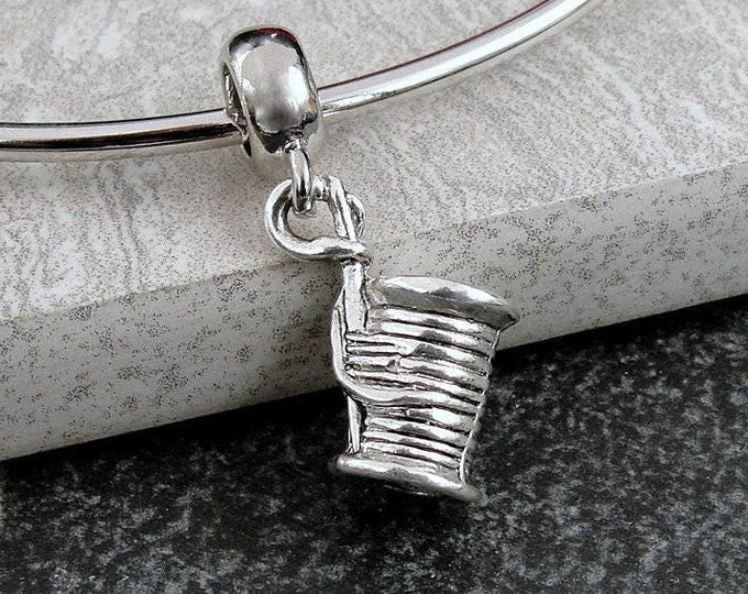 Spool of Thread European Charm, Silver Sewing Dangle Charm, Spool of Thread Charm with Bail, Snake Bracelet Charm, Large Hole Bead