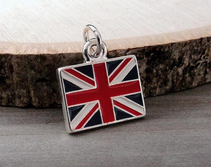 British Flag Charm, Silver and Enamel Union Jack Charm for Necklace or Bracelet, Union Flag Charm, United Kingdom Charm, Great Britain Charm