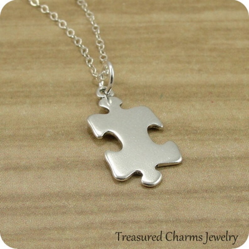 Puzzle Piece Necklace Sterling Silver Puzzle Piece Charm on a Etsy