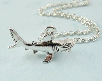 Shark Necklace, Silver Plated Shark Charm on a Silver Cable Chain