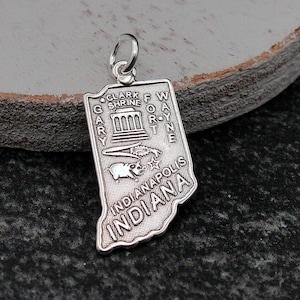 Indiana Charm, 925 Sterling Silver Indiana State Charm for Necklace or Bracelet, Indiana Souvenir, Indianapolis Charm, Fort Wayne Charm