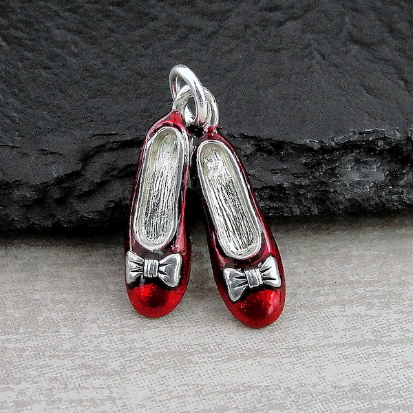 Ruby Slippers Charm, Silver and Red Ruby Slippers Necklace, Red Shoes Charm, Ruby Slippers Necklace, 3D Red Ballerina Slippers Charm