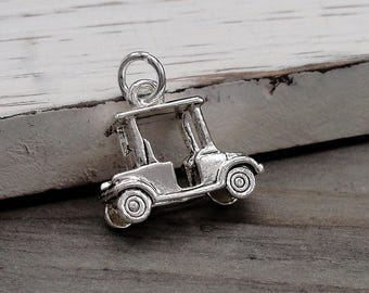 Golf Cart Charm, Silver Plated Golf Charm for Necklace or Bracelet, Golfing Charm, Golfer Charm, Golfing Gift, Golf Gift, Golf Jewelry