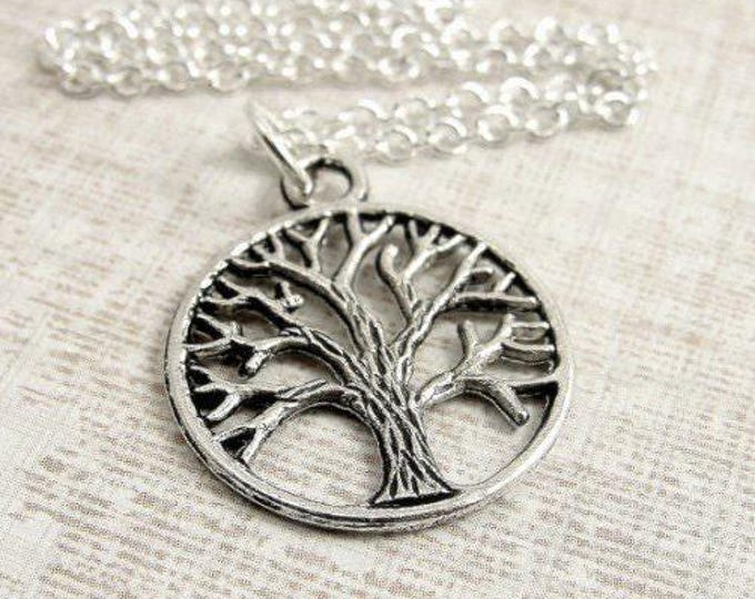 Tree of Life Necklace, Silver Plated Tree of Life Charm on a Silver Cable Chain