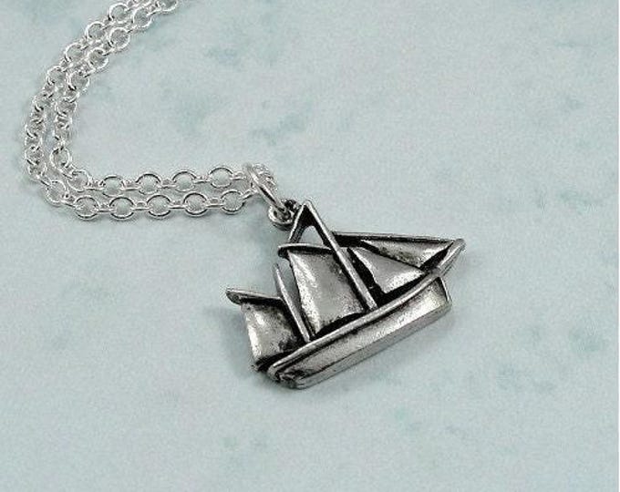Sailboat Necklace, Silver Sailboat Charm on a Silver Cable Chain