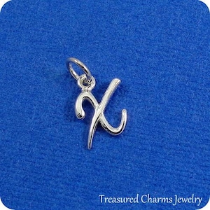 Skript Buchstabe X Initial Charm - Sterling Silber kursiver Buchstabe X Alphabet Anhänger