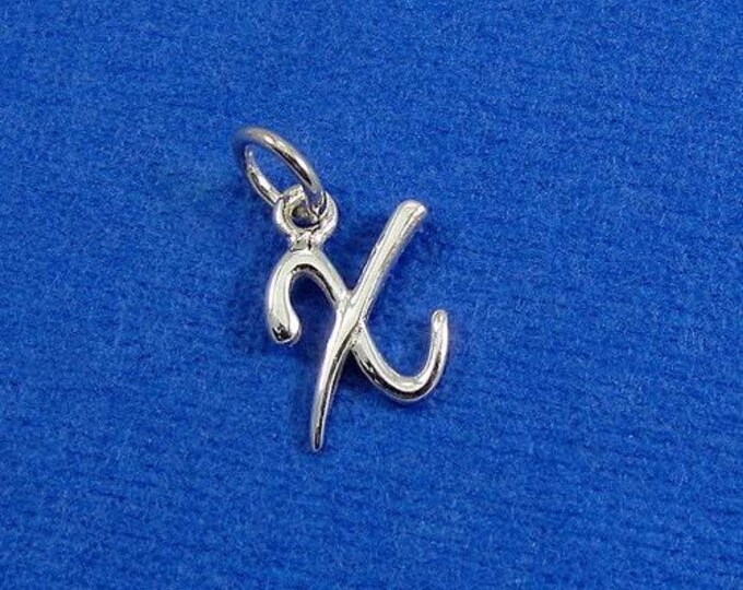 Script Letter X Initial Charm - Sterling Silver Cursive Letter X Alphabet Charm