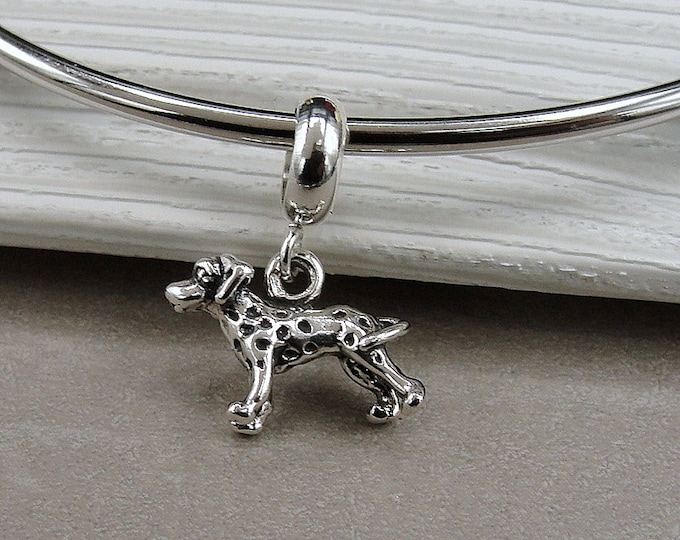 925 Sterling Silver Dalmatian Dangle Bead Charm, Dalmatian European Charm, Spotted Dog Charm, Bracelet Charm, Large Hole Bead, Dog Jewelry