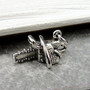 Chainsaw Charm, 925 Sterling Silver Chain Saw Charm, Power Tool Charm, Tree Trimmer Charm, Chainsaw Necklace Charm, Lumberjack Charm Jewelry