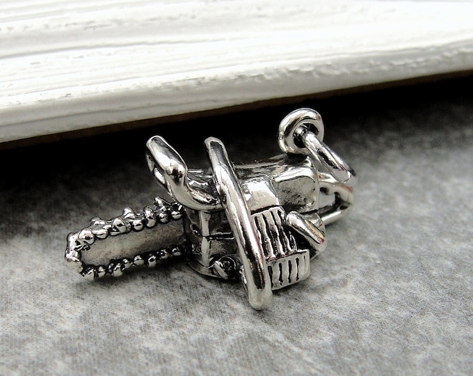 Chainsaw Charm, 925 Sterling Silver Chain Saw Charm, Power Tool Charm, Tree Trimmer Charm, Chainsaw Necklace Charm, Lumberjack Charm Jewelry