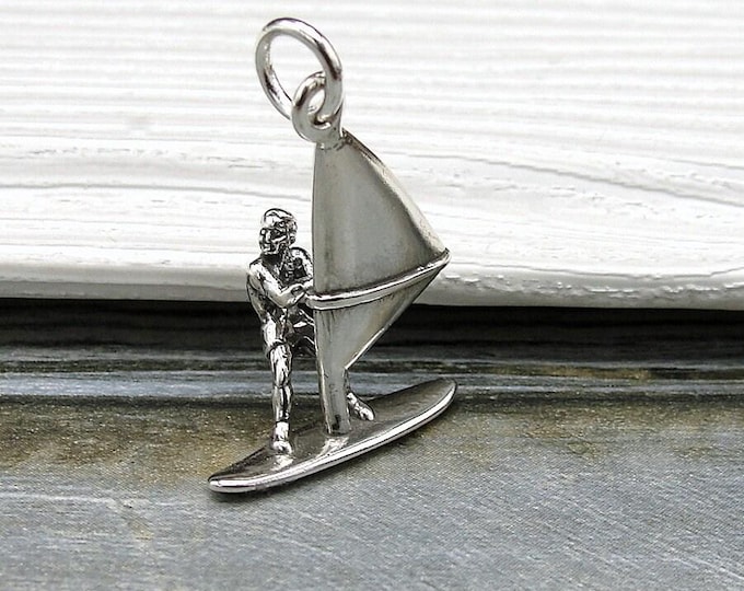925 Sterling Silver Windsurfer Charm, Sailboarding Charm, Surfer Charm, Kiteboarding Charm, Bracelet Charm, Necklace Charm, Windsurfer Gift