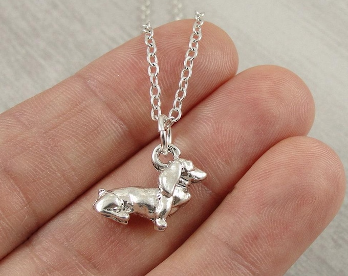 Dachshund Necklace, Silver Plated Dachsund Charm Necklace, Wiener Dog Necklace, Dachshund Charm, Dachshund Gift, Dachshund Jewelry
