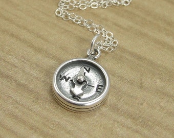 Compass Necklace, Sterling Silver Compass Charm on a Silver Cable Chain
