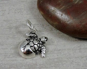 Sterling Silver Baby Sea Turtle Charm, Baby Turtle Charm, Hatching Turtle Charm, Bracelet Charm, Necklace Charm, Sea Turtle Jewelry