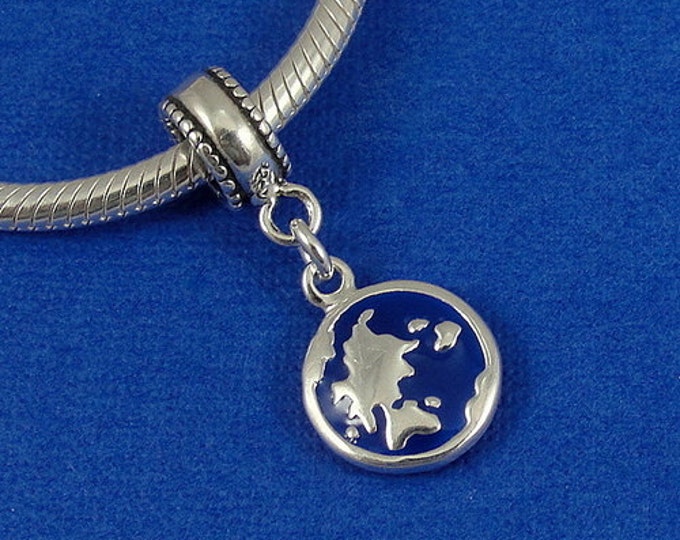 Earth Globe European Dangle Bead Charm - Sterling Silver Earth Globe Charm for European Bracelet